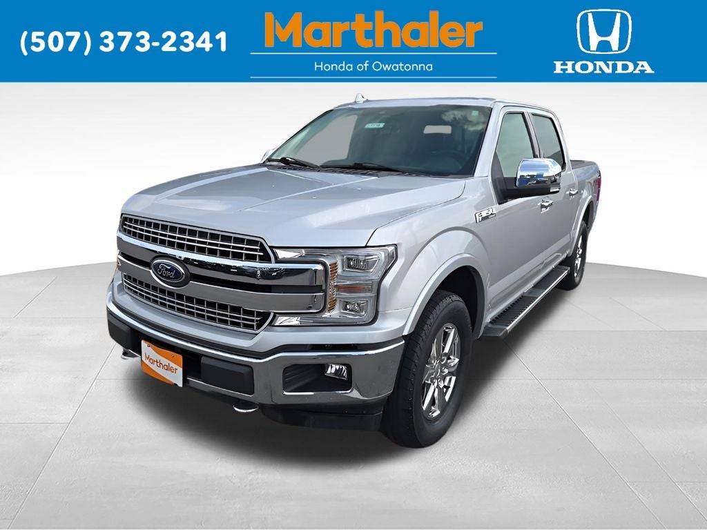 2018 Ford F-150 Lariat in Ingot Silver — front three-quarter view