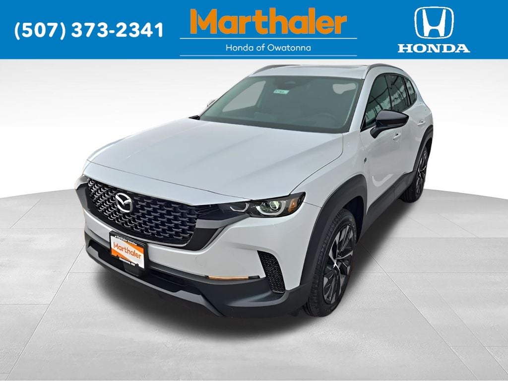 2025 Mazda Mazda CX-50 Hybrid Premium Plus in Wind Chill Pearl — front three-quarter view